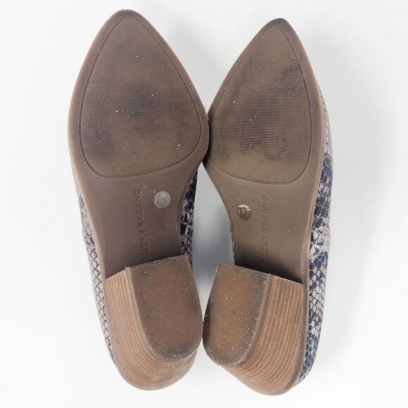 Lucky Brand Ankle Boot Women's 9.5M Tresee Snake Print Leather Beige Slip-on EUC - Picture 8 of 10